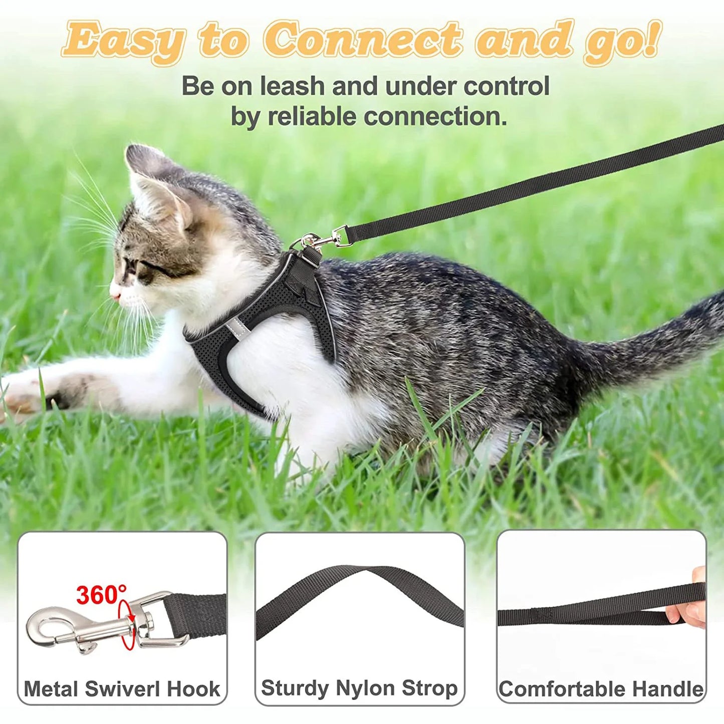 Pet Cat Escape Proof Adjustable Harness and Leash