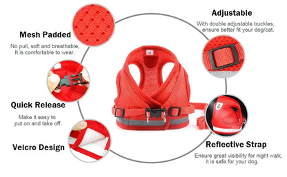 Reflective Pet Cat Dog Breathable Harness Leash Set