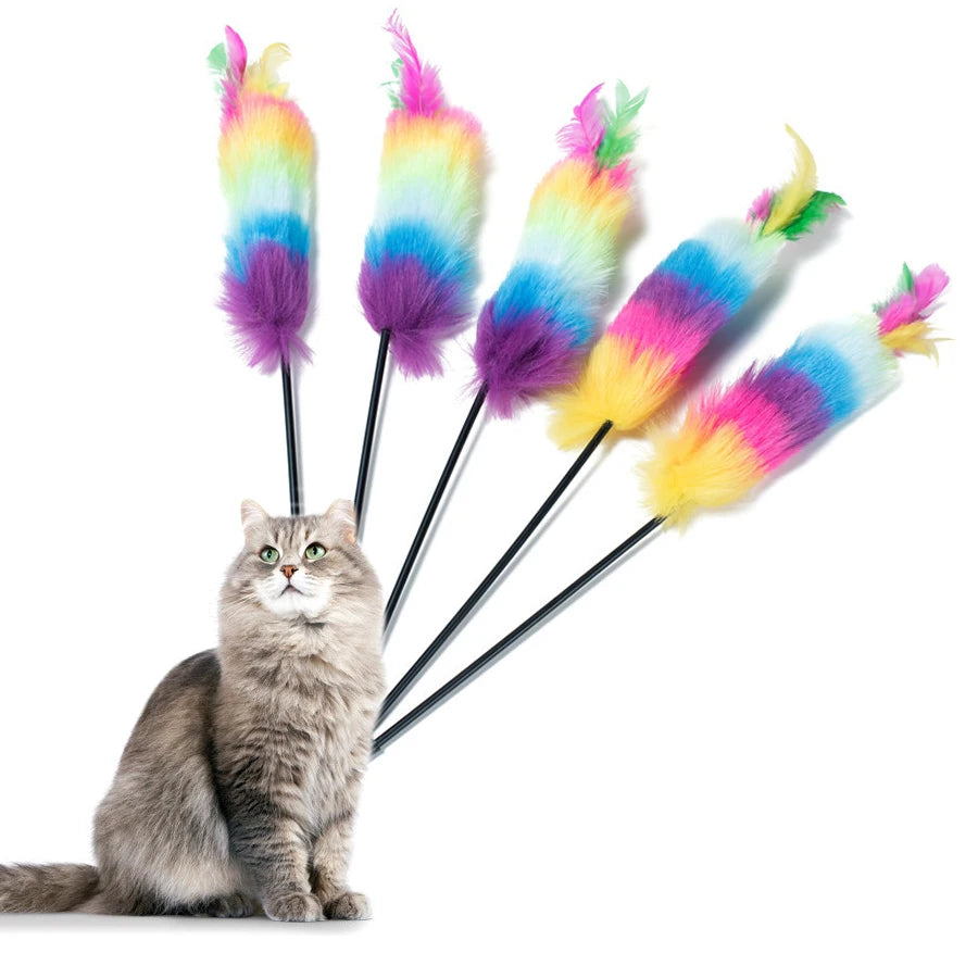 Colorful Feather Teaser Wand, Funny Cat Toy