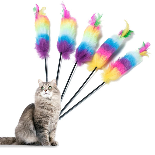 Colorful Feather Teaser Wand, Funny Cat Toy