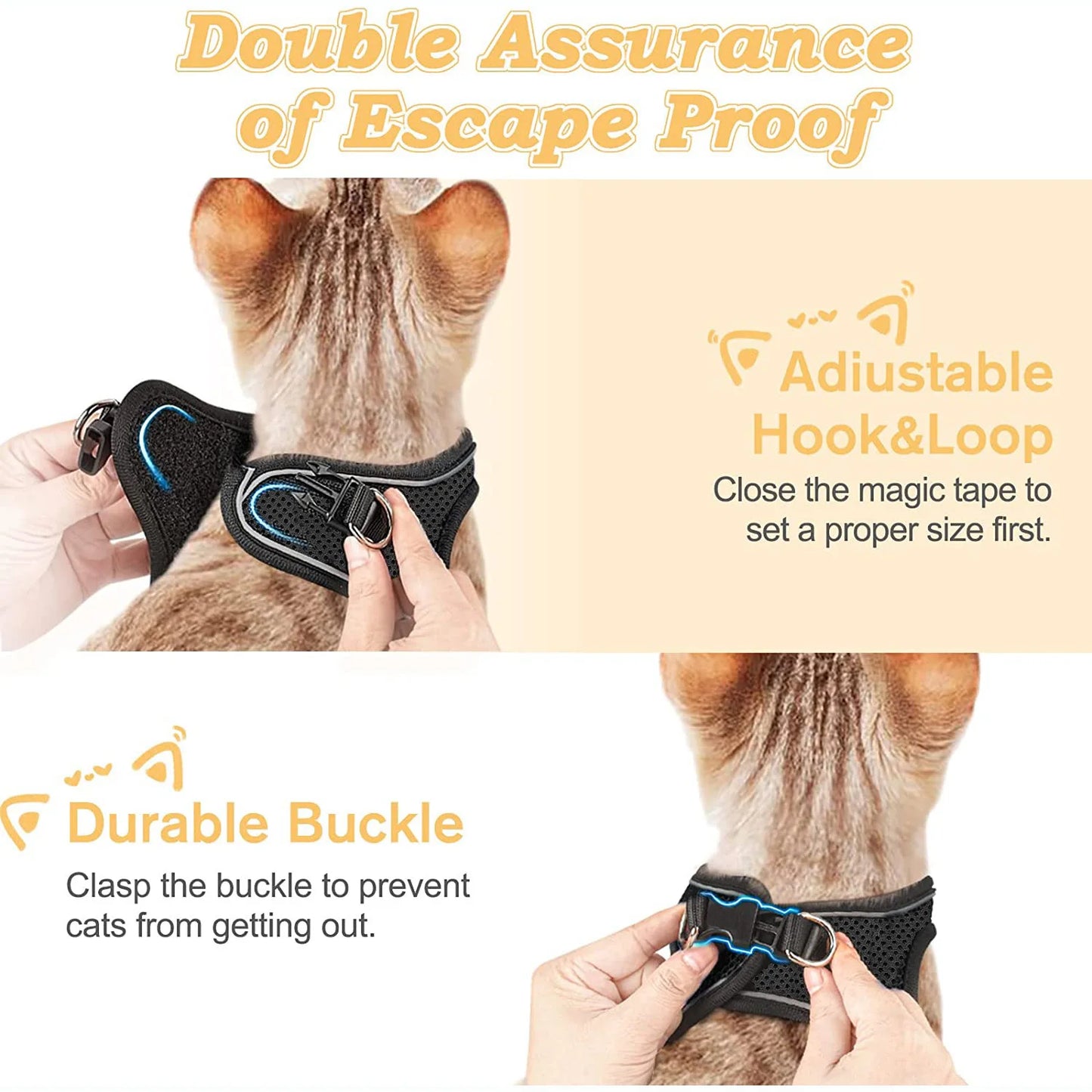 Pet Cat Escape Proof Adjustable Harness and Leash
